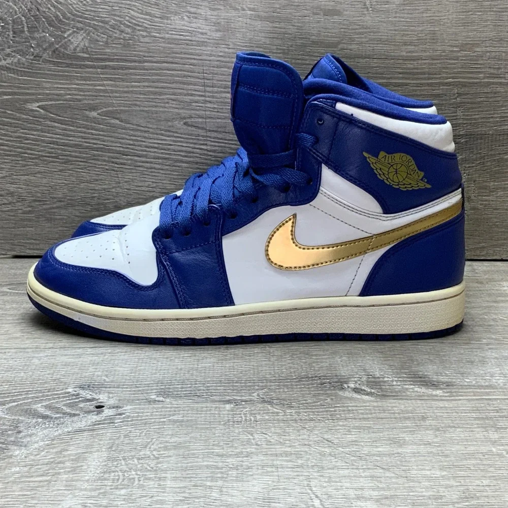 Jordan Shoes 1 Retro High Deep Royal Blue Mens 8.5 White Gold 332550-406 Leather